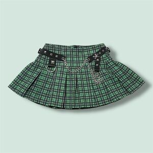Brand New Authentic Never Worn Tripp Green Plaid Pleated Skirt Without Tags